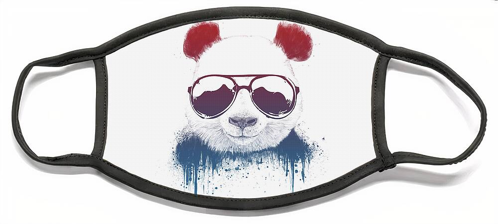 Panda Face Mask featuring the drawing Stay Cool II by Balazs Solti