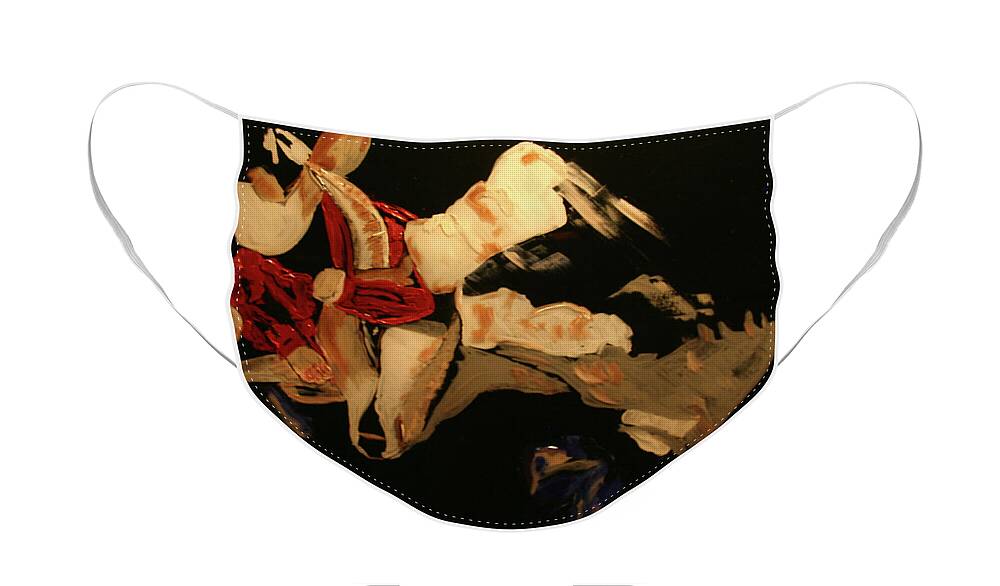 Cowboy Face Mask featuring the painting Steer Wrestler by Marilyn Quigley