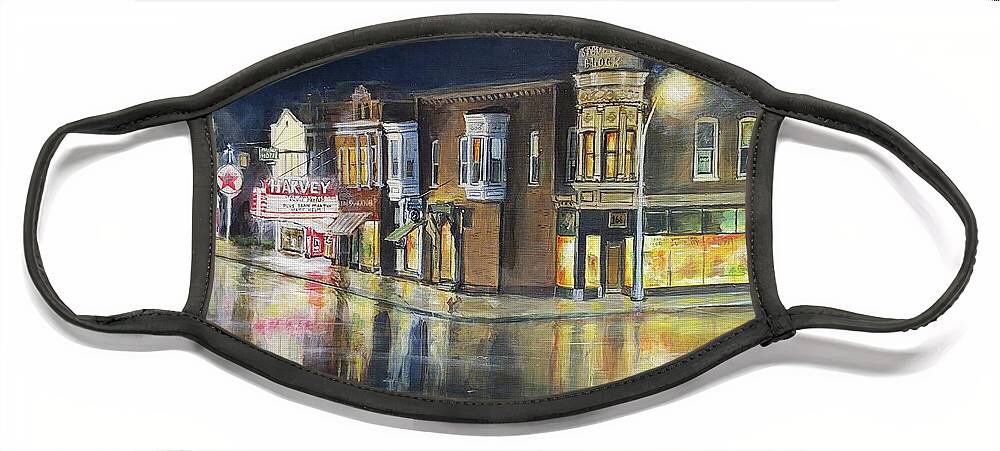 Harvey Illinois Face Mask featuring the painting Stevenson Block by William Brody