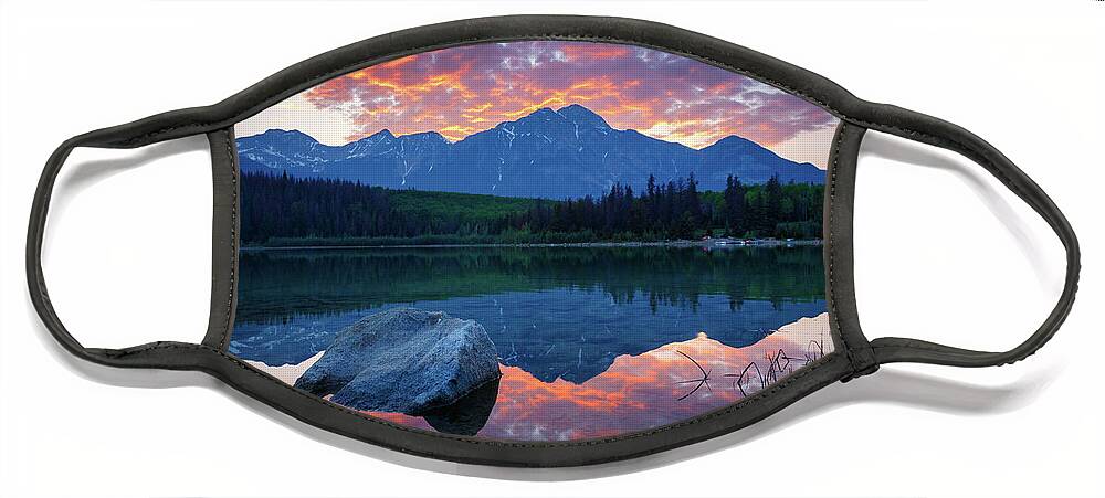 Canada Face Mask featuring the photograph Sunset at Patricia Lake, Jasper, Alberta by Rick Deacon