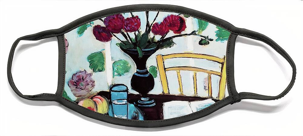 French Face Mask featuring the painting Still Life Bouquet of Dahlias and White Book by Henri Matisse 19 by Henri Matisse