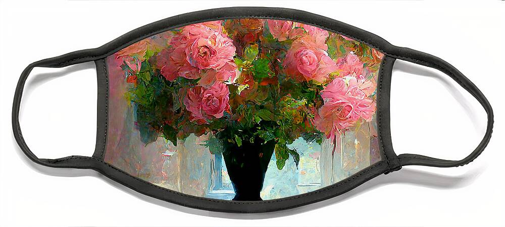 Flower Face Mask featuring the digital art Still Life Pink Flowers 0917b by Howard Roberts