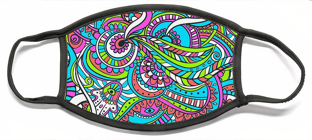 Colorful Face Mask featuring the digital art Stinavka - Bright Colorful Zentangle Pattern by Sambel Pedes