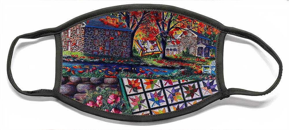 Landscape Of Stone Mill Autumn Crossing Face Mask featuring the painting Stone Mill Autumn Crossing by Diane Phalen