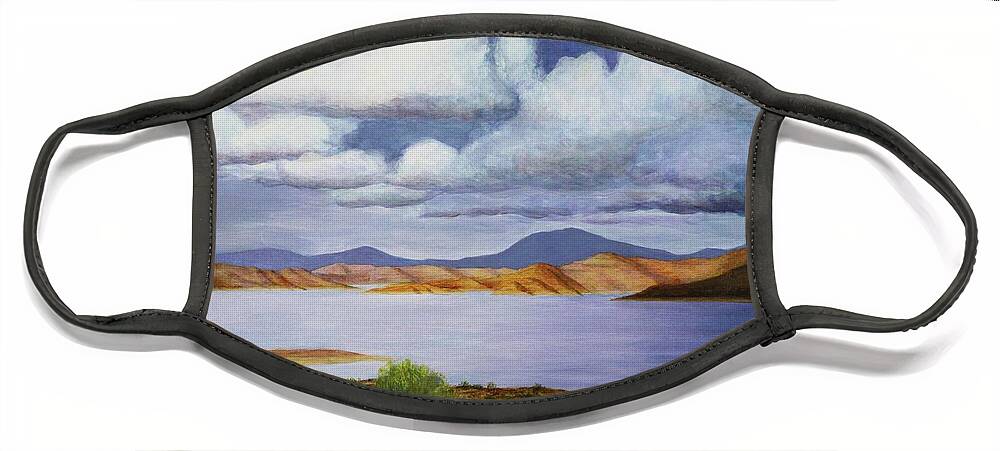 Kim Mcclinton Face Mask featuring the painting Storm on Lake Powell - right panel of three by Kim McClinton