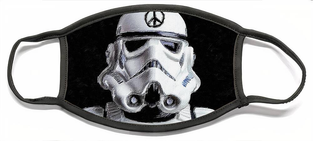 Storm Trooper Face Mask featuring the painting Storm Trooper Star Wars Peace by Tony Rubino
