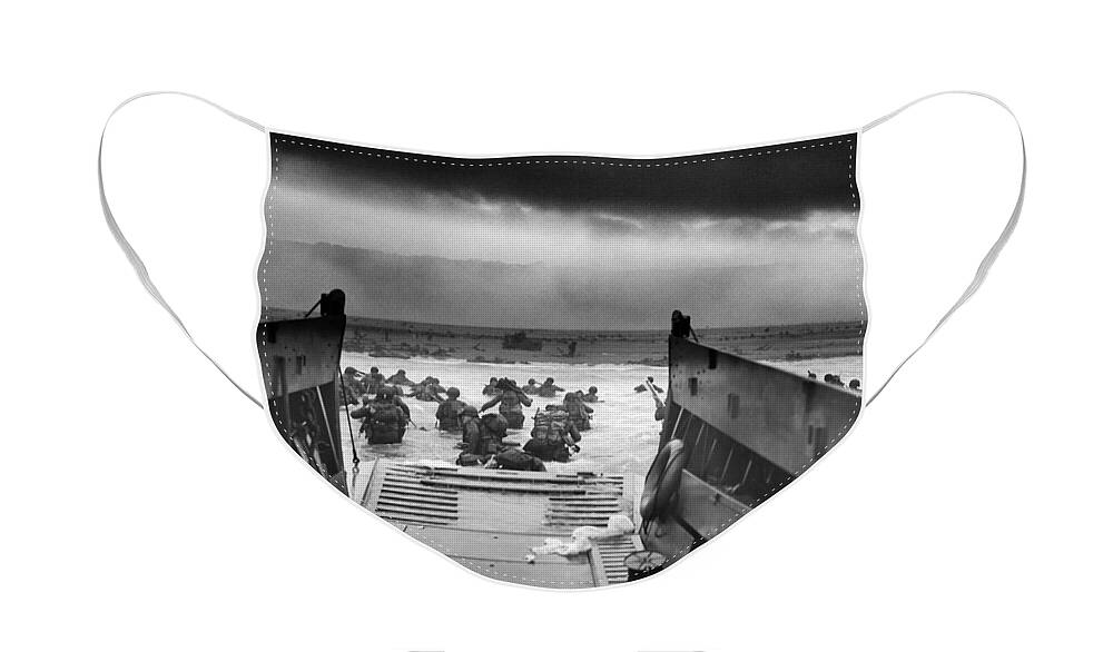 D Day Face Mask featuring the painting Storming The Beach On D-Day by War Is Hell Store