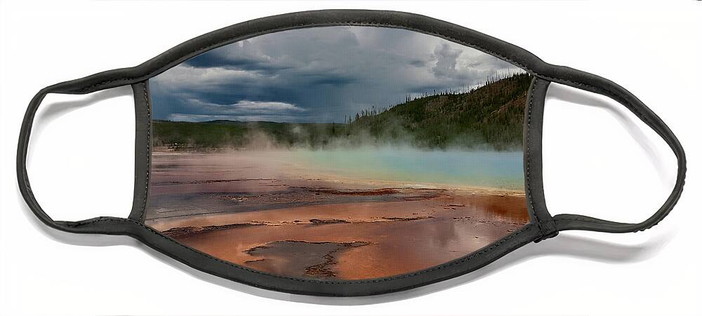 Grand Prismatic Spring Face Mask featuring the photograph Stormy Grand Prismatic Spring by Lana Trussell