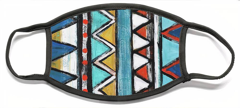 Geometric Face Mask featuring the painting Stripes and Triangles V by Cyndie Katz
