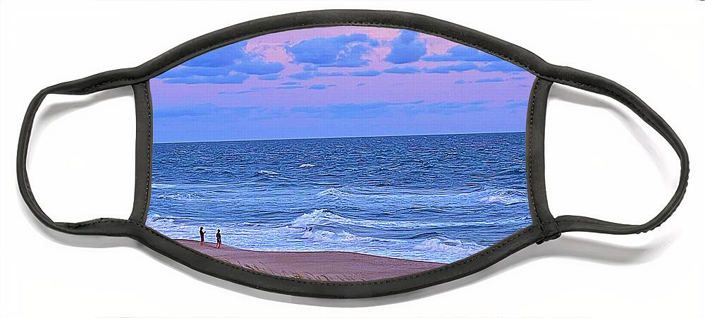 Beach Face Mask featuring the photograph Stroll on the Beach at Sundown by Lee Darnell