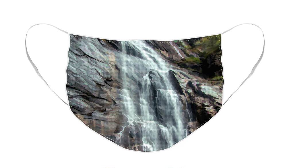 Hickory Nut Falls Face Mask featuring the digital art Stunning Hickory Nut Falls by Amy Dundon
