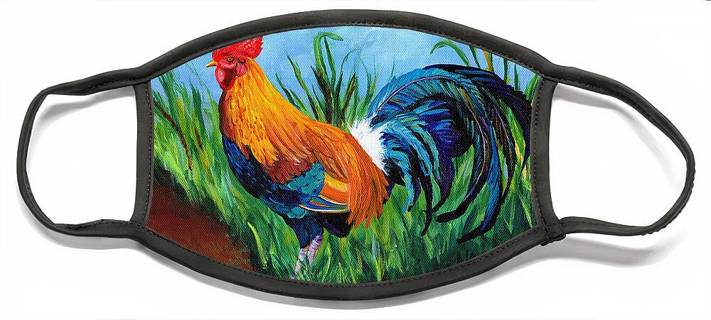 Rooster Painting Face Mask featuring the painting Sugar Cane Rooster by Marionette Taboniar