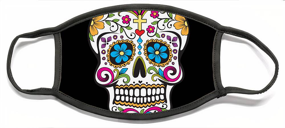 Halloween Face Mask featuring the digital art Sugar Skull Day of the Dead by Flippin Sweet Gear