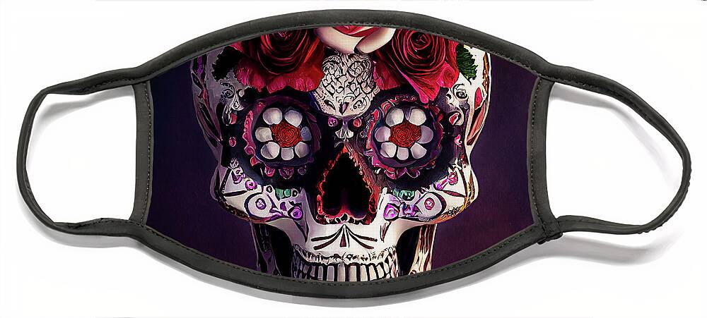 Sugar Skulls Face Mask featuring the digital art Sugar Skull - Day of the Dead by Peggy Collins