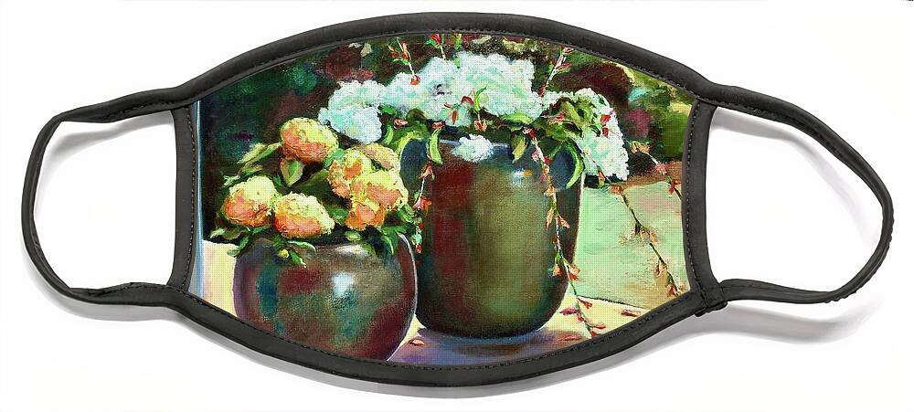 Pots Face Mask featuring the painting Summer garden by Lana Sylber