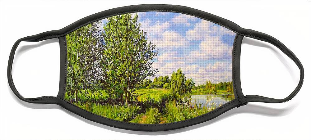 Summer Landscape Face Mask featuring the painting Summer landscape 5 by Kastsov