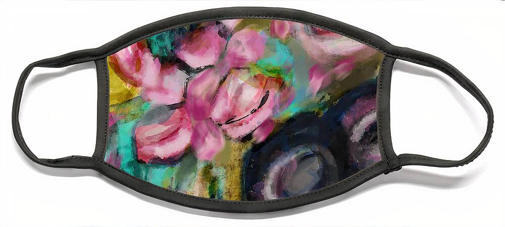 Summer Face Mask featuring the mixed media Summer Roses in Bloom by Ann Leech