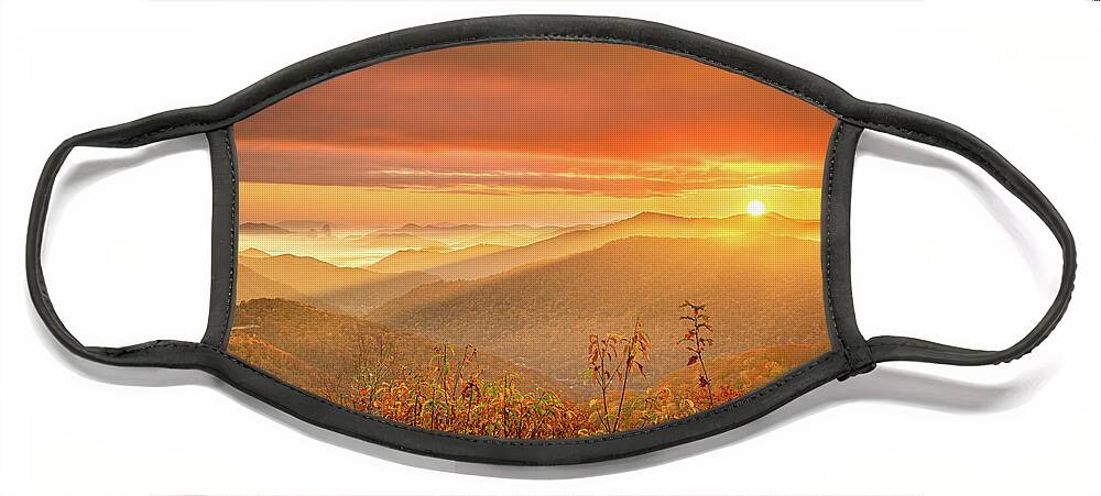 Maggie Valley Face Mask featuring the photograph Sun Peeking Over The Mountains by Jordan Hill