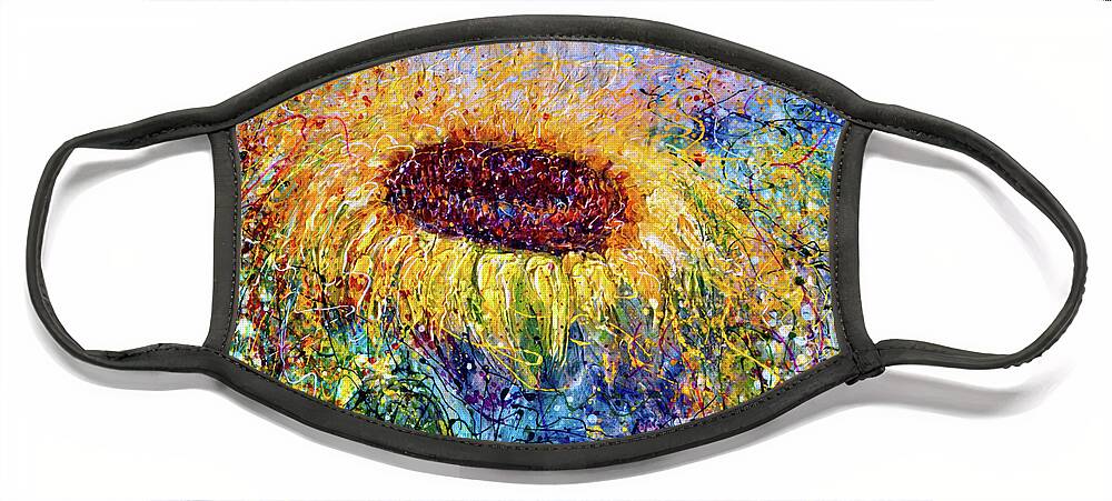 #olenaart Face Mask featuring the photograph Sunflower In the Swirls of Sunshine by OLena Art