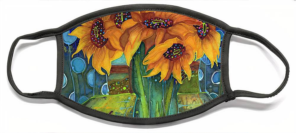 Sunflowers Face Mask featuring the painting Sunflowers and Polkadots by Anne Hanley