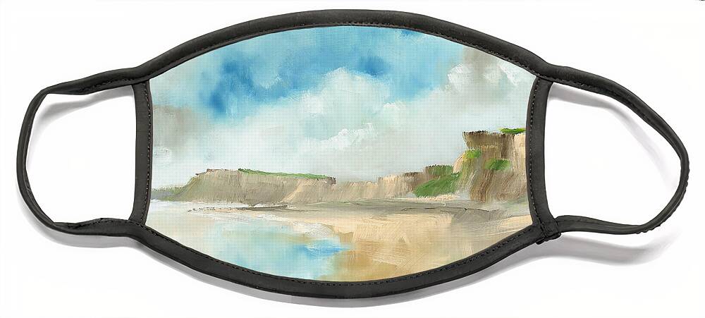 Beach Face Mask featuring the painting Sunlight on Tresilian Cliffs by Roger Clarke