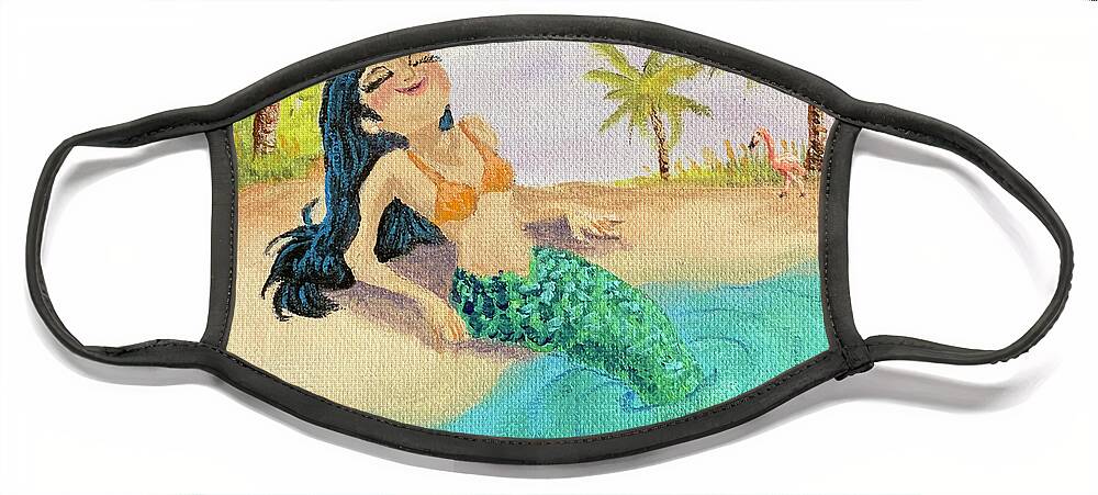 Fantasy Art Face Mask featuring the painting Sunning Mermaid by Donna Tucker