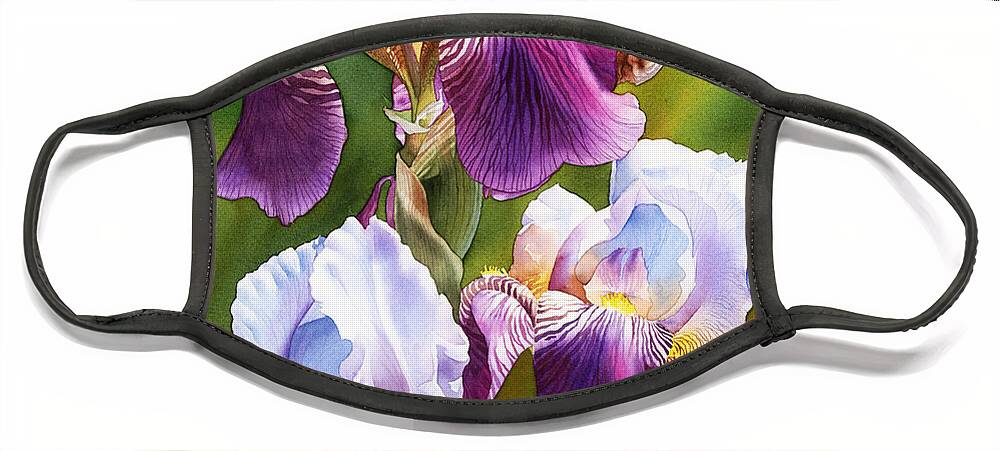 Iris Face Mask featuring the painting Sunny Irises by Espero Art