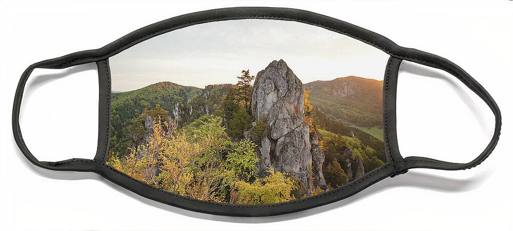 Panoramic Face Mask featuring the photograph Sunrise at Sulov Rocks in eastern Slovakia by Vaclav Sonnek