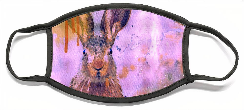 Sunrise Face Mask featuring the mixed media Sunrise Hare by Ann Leech