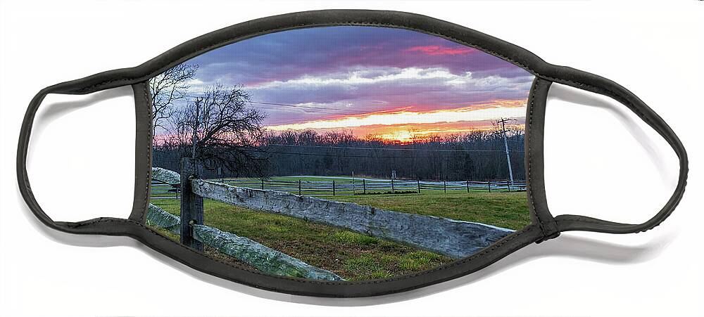 Fence Face Mask featuring the photograph Sunrise in Gettysburg Landscape by Amelia Pearn