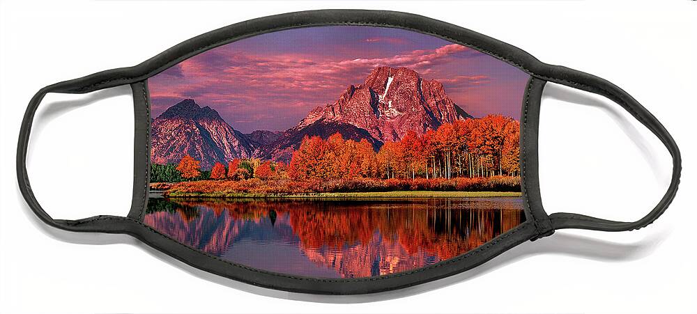 Dave Welling Face Mask featuring the photograph Sunrise Mount Moran Oxbow Bend Grand Tetons Np by Dave Welling