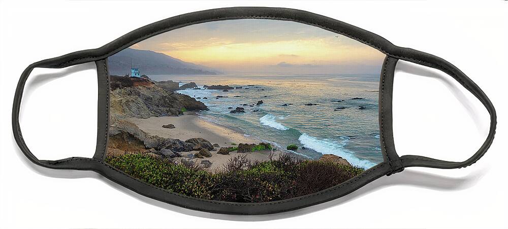 Beach Sunrise Face Mask featuring the photograph Sunrise over Leo Carrillo State Beach by Matthew DeGrushe