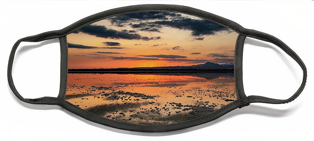 Sunset Face Mask featuring the photograph Sunset and reflections at the lake by Michalakis Ppalis
