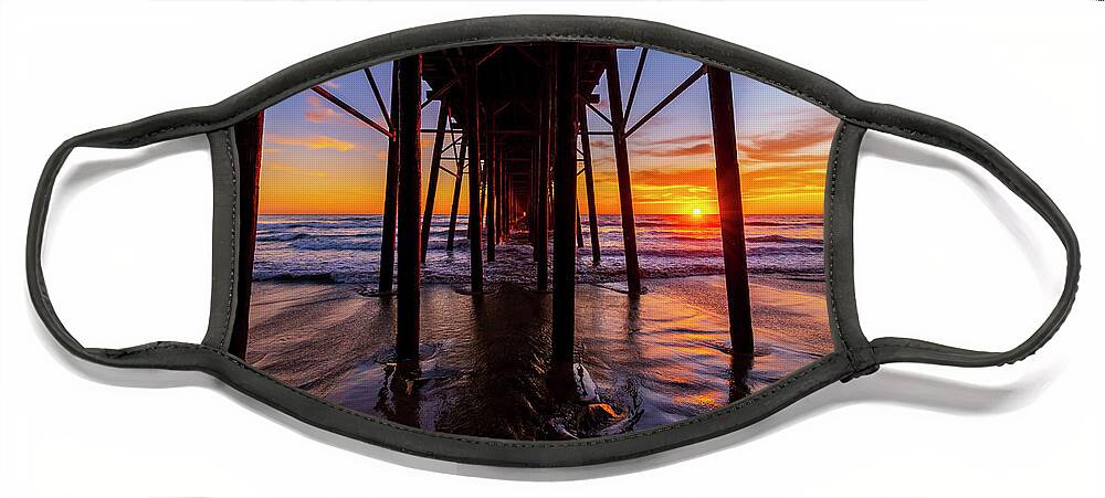 Pier Face Mask featuring the photograph Sunset at Oceanside Pier by Rich Cruse