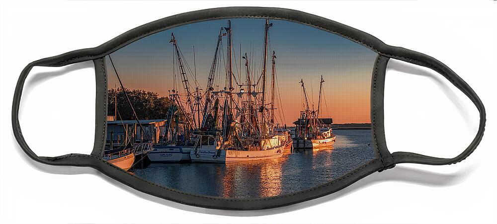 Sunset Face Mask featuring the photograph Sunset at Shem Creek, Charleston by Marcy Wielfaert