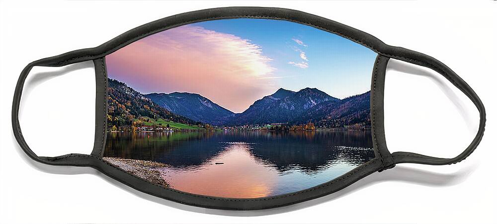 Schliersee Face Mask featuring the photograph Sunset at the Schliersee II 16x9 by Hannes Cmarits