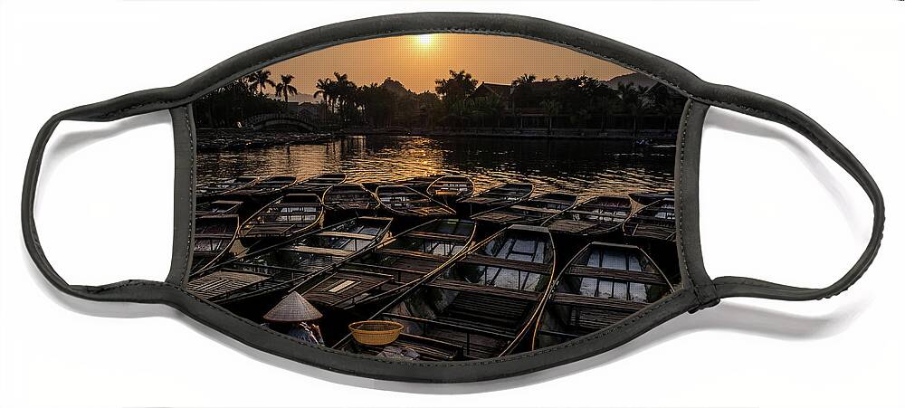 Ba Giot Face Mask featuring the photograph Sunset at Trang An by Arj Munoz