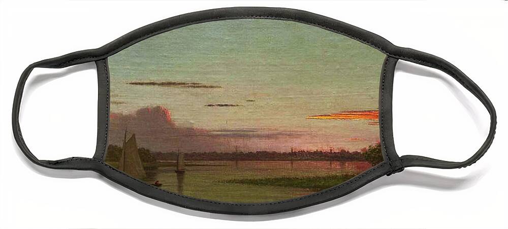 Black Rock Face Mask featuring the painting Sunset, Black Rock, Connecticut by Martin Johnson Heade