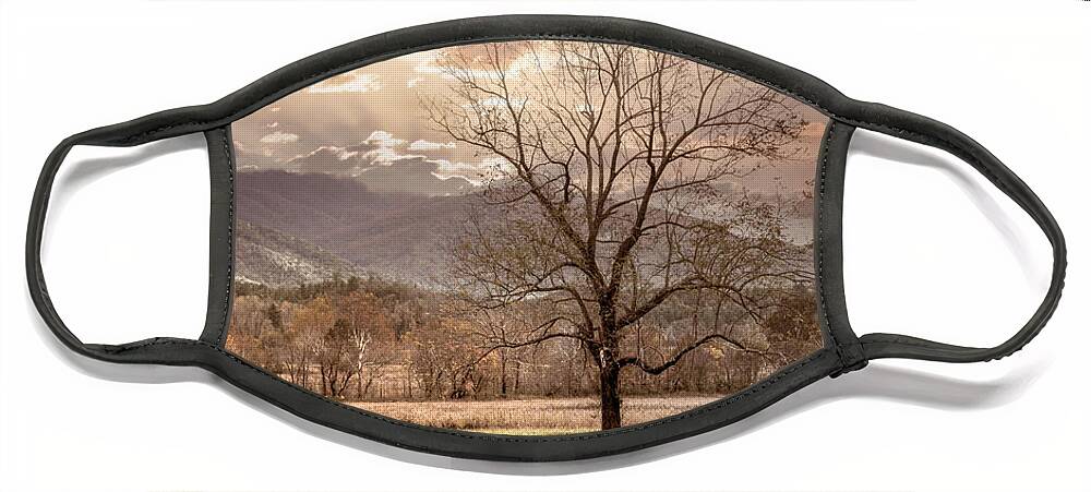 Sunset Face Mask featuring the photograph Sunset Clouds in Cades Cove Farmhouse Hues by Debra and Dave Vanderlaan