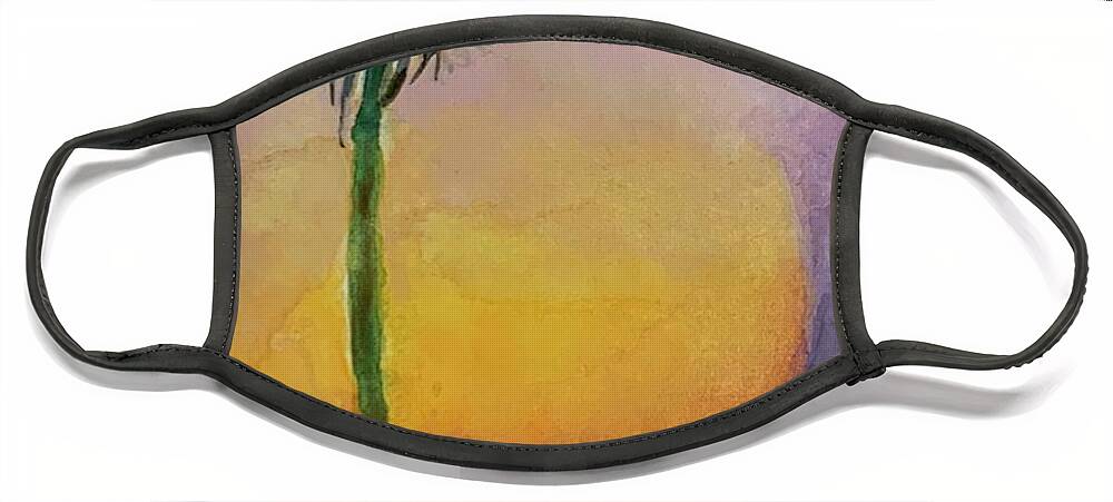 Military Brat Face Mask featuring the painting Sunset Dandelion by Tracy Hutchinson