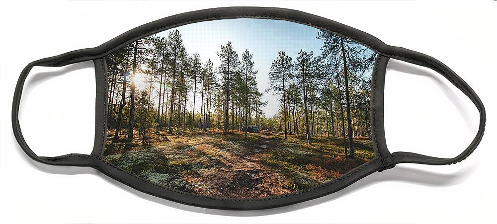 Outside Face Mask featuring the photograph Sunset in the Finnish wilderness by Vaclav Sonnek