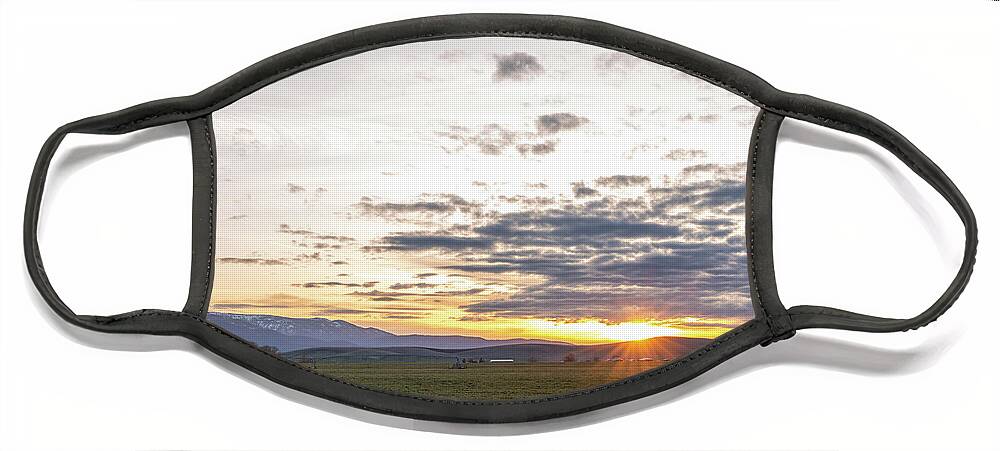 Outdoor; Sunset; Clouds; Farm Lands; Zumwalt Prairie; Oregon; Face Mask featuring the digital art Sunset in Zumwalt by Michael Lee