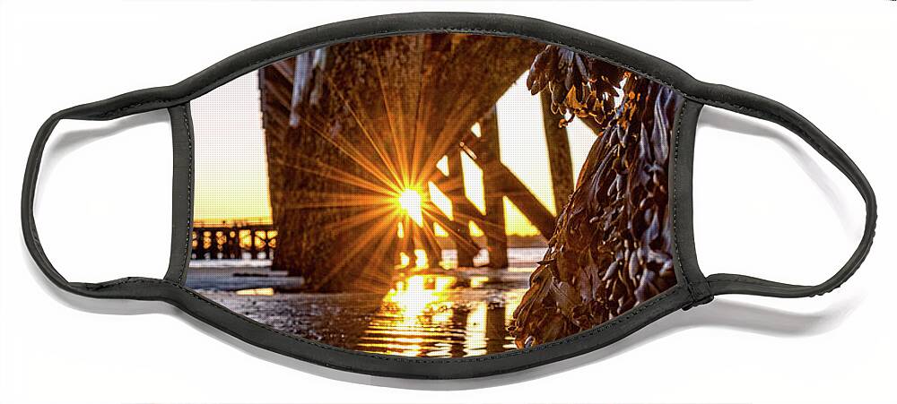 New Hampshire Face Mask featuring the photograph Sunset Light Under Fort Foster Pier by Jeff Sinon