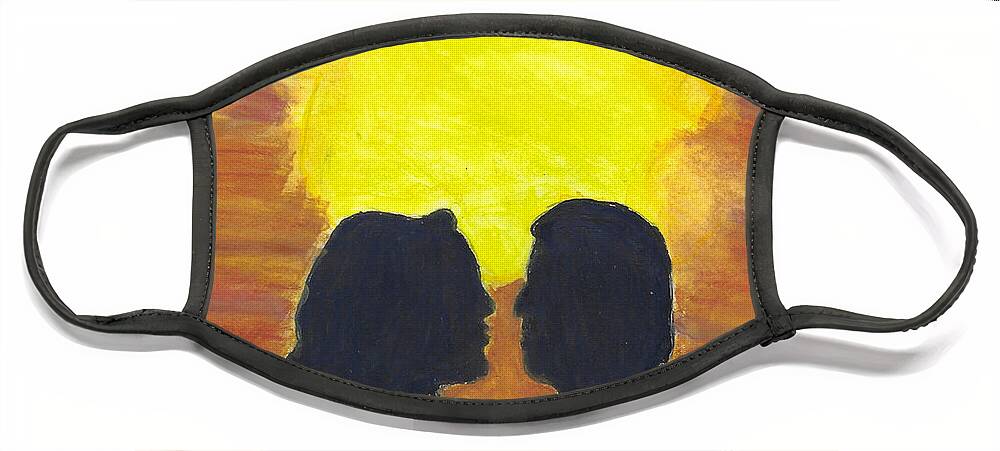 Silhouette Face Mask featuring the painting Sunset Love by Ali Baucom