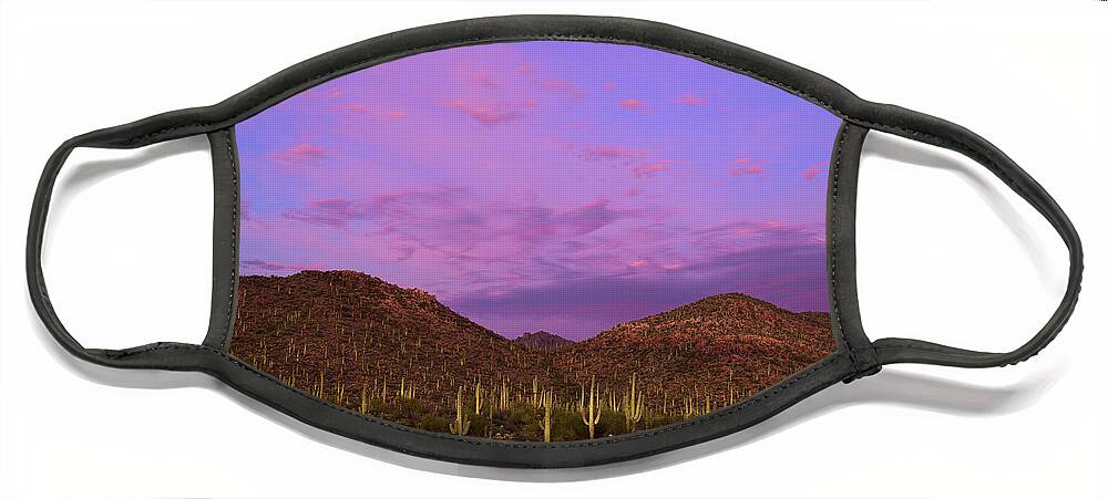 Arizona Face Mask featuring the photograph Sunset Moonrise over Tower Peak by James Covello