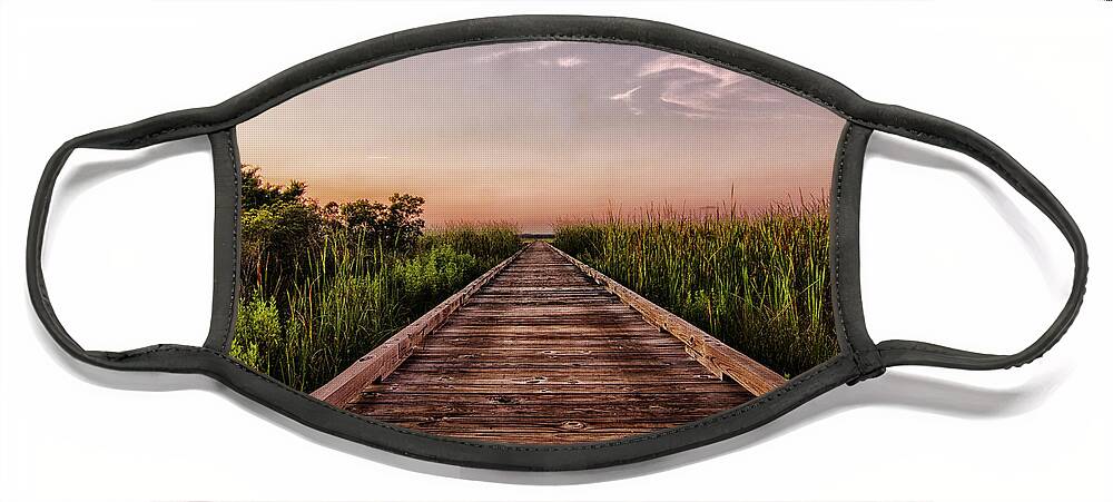Cottages At Bay Ridge Face Mask featuring the photograph Sunset on a Long Dock at Bay Ridge Atlantic Beach North Carolina by Bob Decker