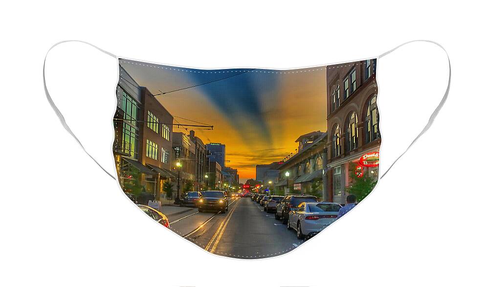 Landscape Face Mask featuring the photograph Sunset Over Little Rock's River Market by Michael Dean Shelton
