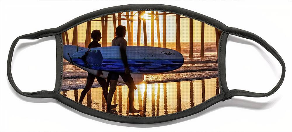 Beach Face Mask featuring the photograph Sunset Silhouette at Oceanside Pier by David Levin