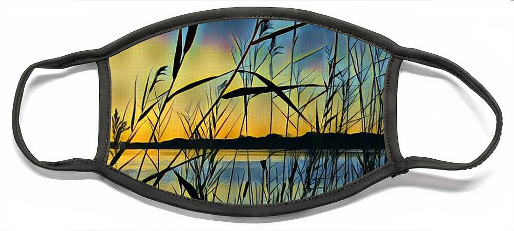 Sunset Face Mask featuring the painting Sunset through the Native Grasses by Marilyn Smith