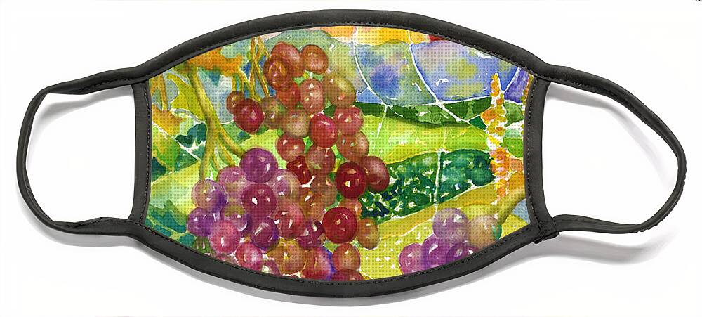 Grapes Face Mask featuring the painting Sunset Vineyard by Ann Nicholson